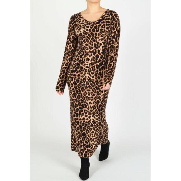 Absolutely love it Womens 1X Leopard Print Long Sleeve Flowy Midi Dress Boho - Picture 1 of 5